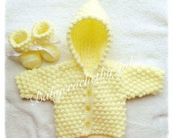 Unisex Crochet Baby Gift, Baby Crochet Set, Baby Crochet Hoodie & Booties, Baby Shower Gift, Crochet Hoodie, Crochet Booties, Crochet Shoes.