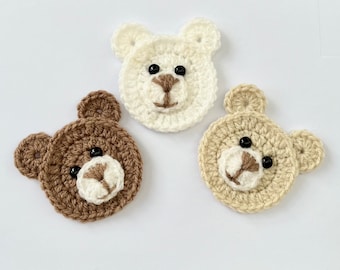 Crochet Teddy Appliqués, 1 Large Teddy Motif, Embellishments, Sewing, Crochet, Bear Motif, Baby Colours, Beige, Brown, Cream  Bear Motifs