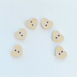 Wooden Buttons, 6 Little Heart  Wooden Buttons, Sewing, Crochet, Knitting, Scrapbooks, Craft, Children’s Buttons, 13mm, Wooden Baby Buttons