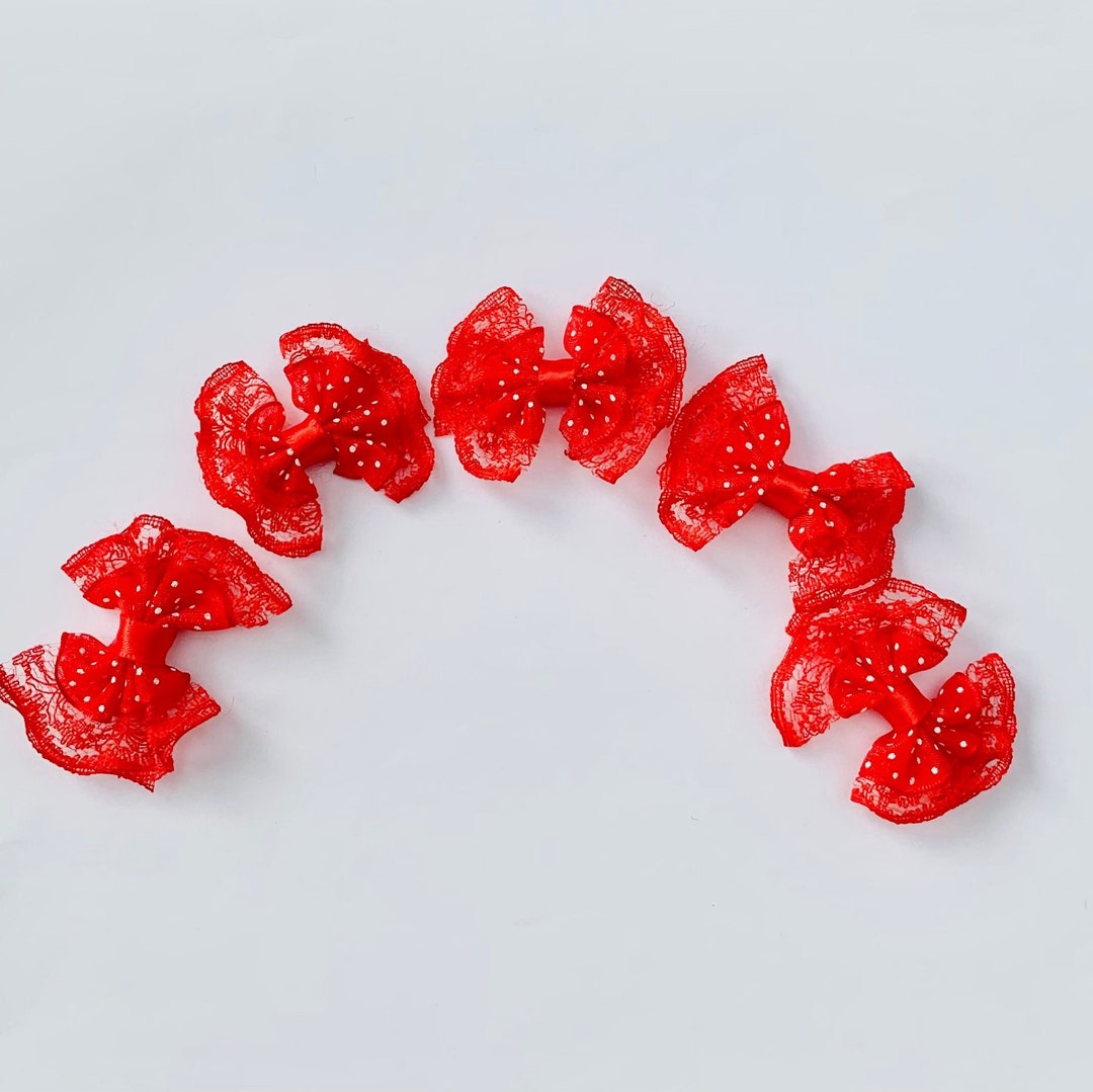 Red Ribbon Bows, 5 Red Bows, Ribbon Bows, Lace Bows, Embellishments ...