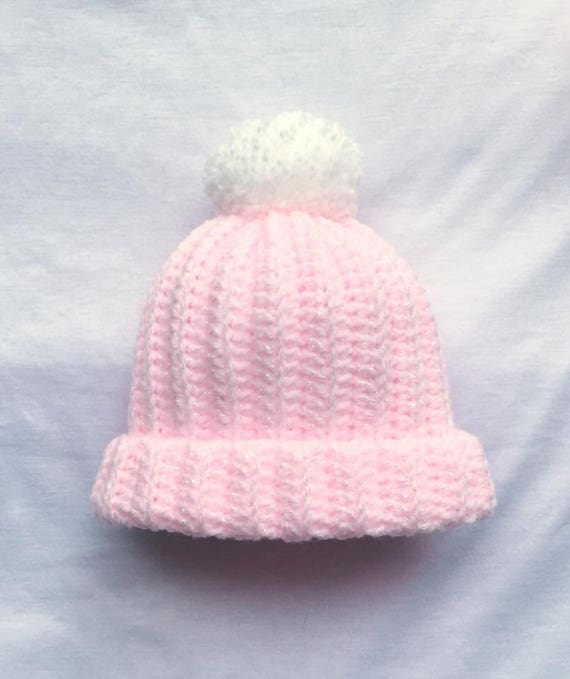Baby Crochet Chapeau pour garçon//fille CRÈME /& BEIGE MIXTE pompon fait main