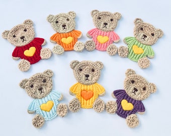 Embroidered Teddy Appliqués, 1 Cute Teddy Motifs, Embellishments, Sewing, Crochet, Teddy Bear Motif, Baby Colours