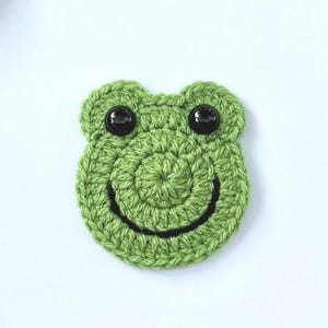 Crochet Frog Appliqués, 1 Cute Frog Face Motif, Embellishments, Sewing, Crochet, Frog Motif, Baby Colours, Green Frog Motifs