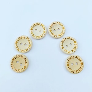 Wooden Buttons, 6 Little Man Wooden Buttons, Sewing, Crochet, Knitting, Scrapbooks, Craft, Children’s Buttons, Baby Buttons, 15mm, 20mm