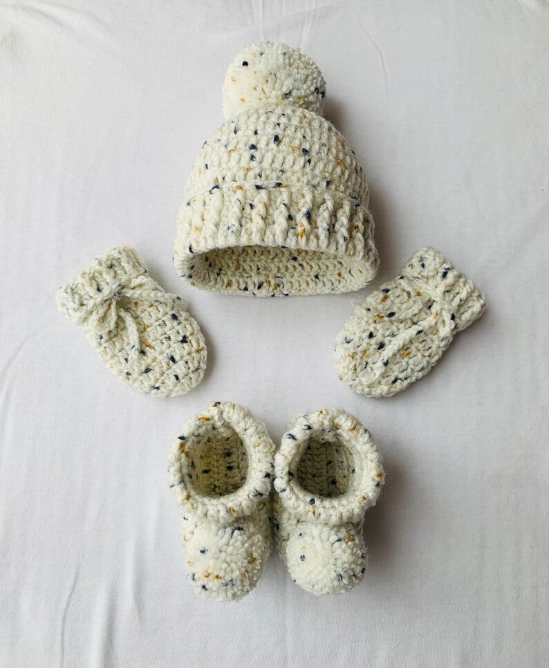 Baby Crochet Hat Unisex Baby Gift Baby Photo Prop Beige Multi Baby Gift Set Baby Shower Gift Baby Crochet Booties Pregnancy Reveal