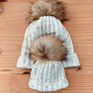Mum & Baby Matching Ribbed Hats, Baby Hat, Adult Hat, Baby Shower Gift, New Baby Gift, Cream Baby Set, Mum and Baby Gifts, Crochet Beanies