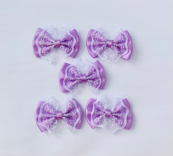 Lilac Ribbon Bows, 5 Lilac Bows, Ribbon Bows, Lace Bows, Embellishments,  Crochet, Knitting, Sewing, Crafting, Scrapbooking 