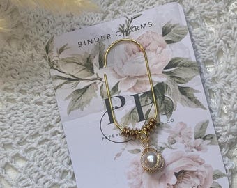 Pearl Ball Gold Paper Clip | Jumbo Planner Charm | Page Holder | Planner Accessories