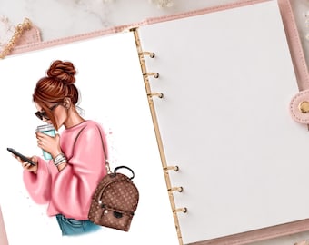 Coffee Girl Planner Dashboard | Laminated Divider, A5 A6, Handmade