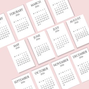 Zakkalenderkaarten 2026 | Minimalistische planner journaling | Set van 12 maandkaarten