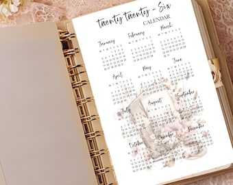2026 Year at a Glance Calendar Planner Dashboard | A5 A6 Planner Inserts