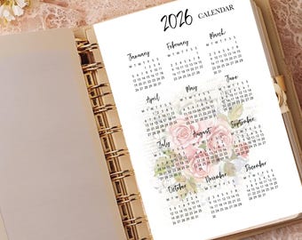 Planner Dashboard | 2026 Calendar | Year at a Glance Calendar A5 A6 | Personal Pocket  | HP Classic