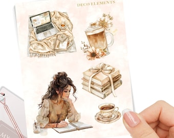 Boho Planner Stickers | Coffee, Books, Laptop Decorative Stickers