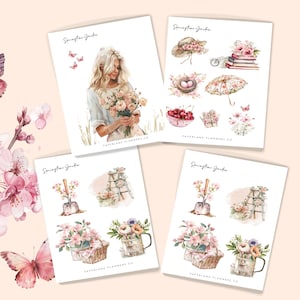 Plannerstickers lente: roze bloementhema - A5 A6 B6 HP mini en klassiek