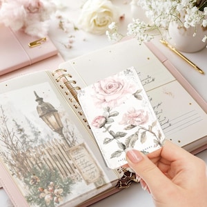 Cartão de diário de rosas vintage | Cartão de bolso para planejador | Marcador de livro | Marcador de página para planejador | Marcador de livro floral | Cartão para planejador | Cartão para diário para planejador