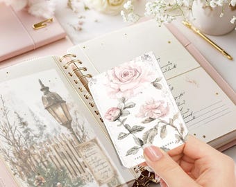 Biglietto di auguri con rose vintage: segnalibro floreale