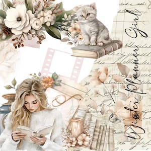 Kit d'autocollants mensuels fille organisateur d'hiver | Lot de kits décoratifs | Stickers pour agenda | 12 feuilles d'autocollants découpés en forme de baiser | Sticker fonctionnel