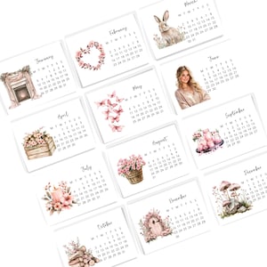 2026 Mini Calendar Cards | Floral Journal Planner | Set of 12 Monthly Cards.