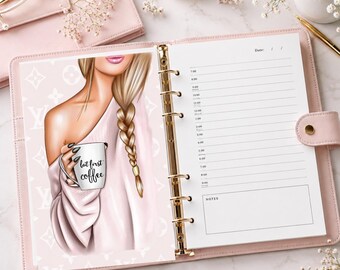 But First Coffee Planner Dashboard | Pink Coffee Girl Planner Dashboard Girl Boss Cover | Feminine Coffee Lover Planner Insert
