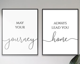 May your journey always lead you home Motivational Quote Print, Diptych, Poster Print Set of 2 Pieces, Inspirational Quote, Travel Wall Art