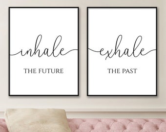 Inhale Exhale Quote Print Diptych, Set of 2 Printable Posters, Living Room Wall Art, Bedroom Decor, Inspirational Relaxation Print Wall Art