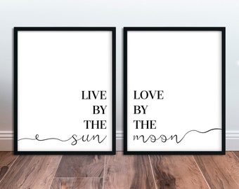 Live By The Sun Love By The Moon Wall Art Sing Quote Print Set of 2 Printable Poster Two Panel Room Decor Modern Minimalist Typography