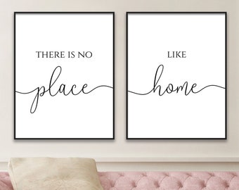 There is no place like home Set of 2 Prints, Quote Print Diptych, Home Signs, Home Wall Art Decor Printable Posters, Living Room Wall Art