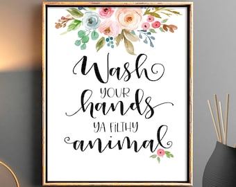 Lavar sus manos ya sucio animal divertido baño impresión divertida cita divertido baño signo humorístico regalo digital descargar arte de pared imprimible