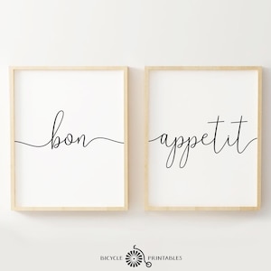 Bon Appetit Quote Print Diptych, Set of 2 Prints, Kitchen Poster, Kitchen Wall Art, Living Room Art, Dining Room Decor, Home Signs