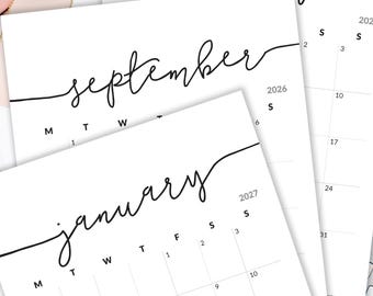 Printable Calendar 2026-2027 Calendar for Frame Planner Calendar Planner Insert Calendar Refills Minimalist Calendar PDF Monthly Calendar