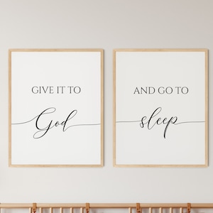 Give it to God and go to sleep Poster Print Diptych, Funny Printable Quote, Bedroom Wall Art Above Bed Decor Handwriting Style Lettering Art