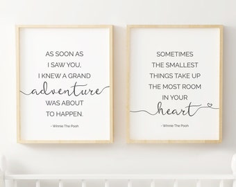 Winnie de Poeh Set van 2 afdrukbare citaten, Wall Art Afdrukbare Poster - Ik wist dat een Grand Adventure / The Most Room in your Heart