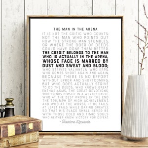 El hombre en la arena - Theodore Roosevelt imprimible cita famosa cita famosa graduación regalo imprimible pared arte decoración minimalista signo motivacional
