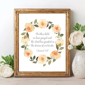 For This Child We Have Prayed Sign - Nursery Decor PRINTABLE - Christian Wall Art - Girl Nursery Print Bible Verse Wall Art - 1 Samuel 1:27