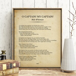 O Captain My Captain Poem Print Walt Whitman Poem Print Poetry Wall Art Literary Printable Quote Decor Room Poster Decor Instant Download