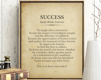Succes Ralph Waldo Emerson Gedicht Print Decor Inspirerende Printable Quote Poëzie Poster Print Poëzie Art Art Decor Literatuur