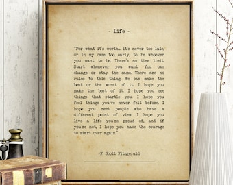 Scott Fitzgerald Poem Print for What It's Worth Quote | Etsy
