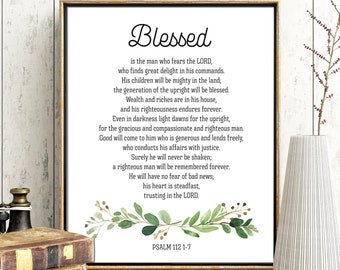 Blessed is The Man Psalm 112 1-7 Father's Day Print Father's Birthday Dad Gift for Father Scripture Printable Bible Verse Digital Download