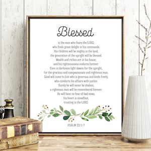 Blessed is The Man Psalm 112 1-7 Father&#39;s Day Print Father&#39;s Birthday Dad Gift for Father Scripture Printable Bible Verse Digital Download