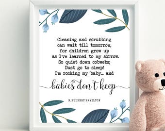 Babies don't keep PRINTABLE Quote A poem by Ruth Hulbert Hamilton - Baby Nursery Wall Art Printable Baby Boy Shower Gift Baby Nursery Decor