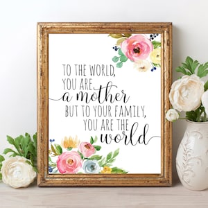 To the World You are a Mother but to Your Family You are the World Mom Birthday Gift Mothers Day Printable Gift for Mother Gift for Mum