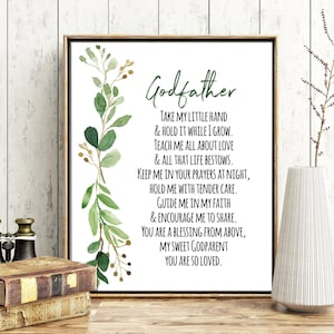 Thank You Godfather Gift, Take my little hand and hold it while I grow, Godfather Poem, Printable Verses, Baptism Gift, Printable Wall Art