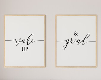 Wake up and grind – Motivational Printable Quote, Printable Poster Set of 2 Pieces, Home Office Decor, Bedroom Wall Art, Work Motivation