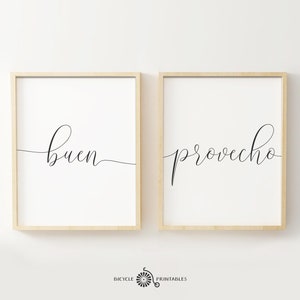 Buen Provecho – Kitchen Decor Printable Quote Diptych, Printable Poster Set of 2 Pieces, Kitchen Quote Decor, Kitchen Printable Wall Art Set