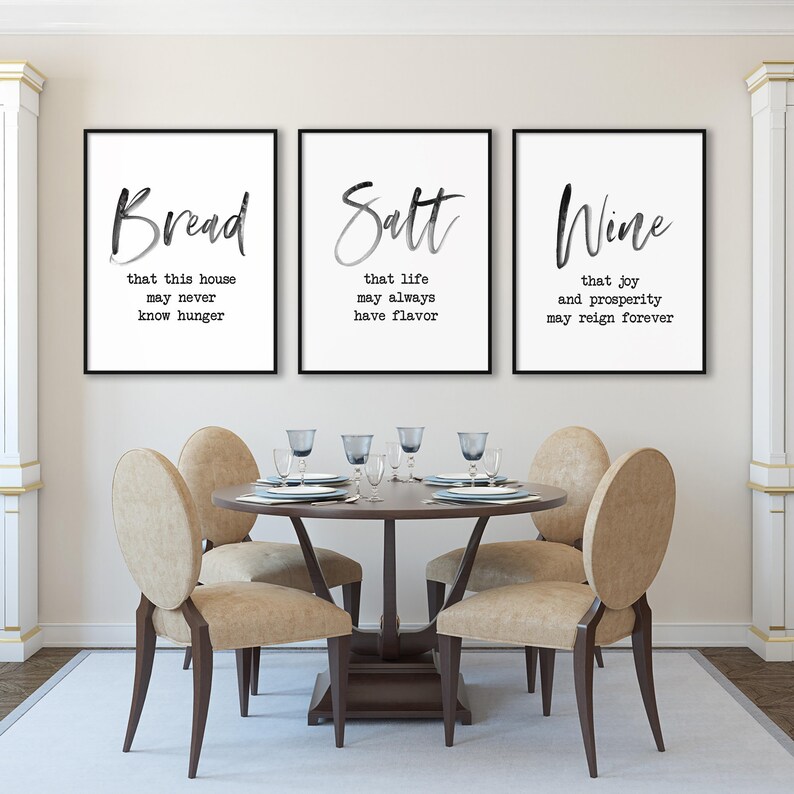Bread Salt Wine Printable Quote Poster Bundle Modern Home | Etsy