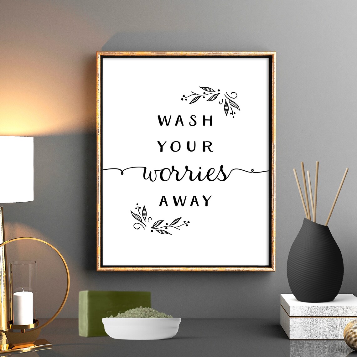 Wash Your Worries Away Bathroom Wall Art Printable Quote Modern ...