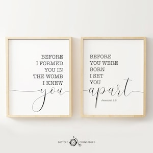 Before I formed you in the womb I knew you, before you were born, I set you apart, Jeremiah 1 5 – Nursery Printable Poster Set of 2 Pieces