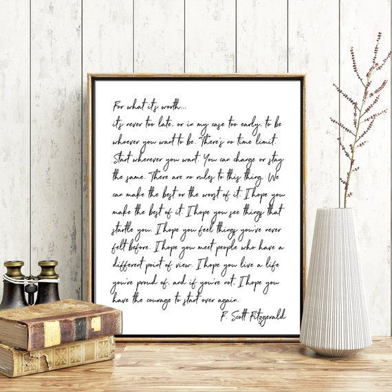 Scott Fitzgerald Poem Print for What It's Worth Quote Etsy