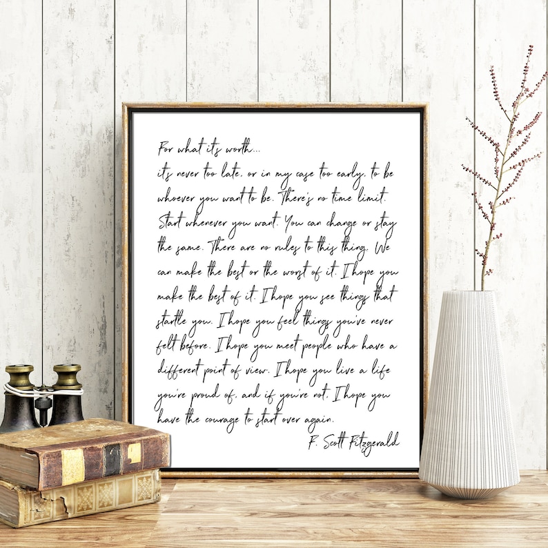 Scott Fitzgerald Poem Print for What It's Worth Quote Etsy