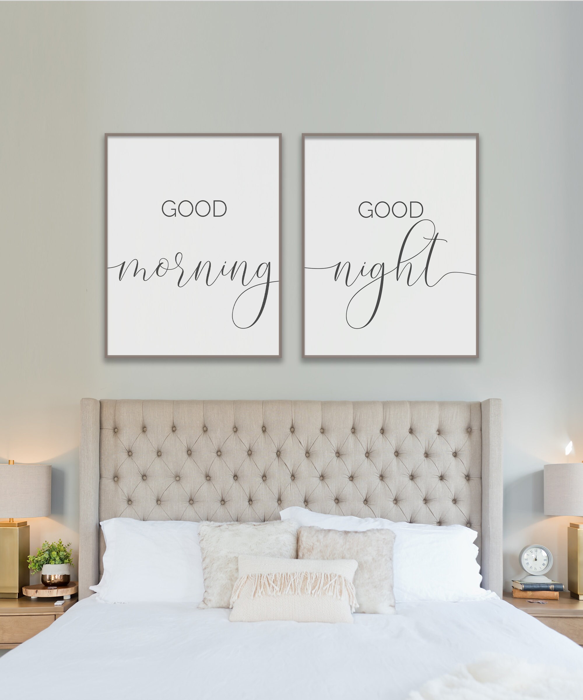 Good morning good night Print Bedroom Wall Art Diptych | Etsy